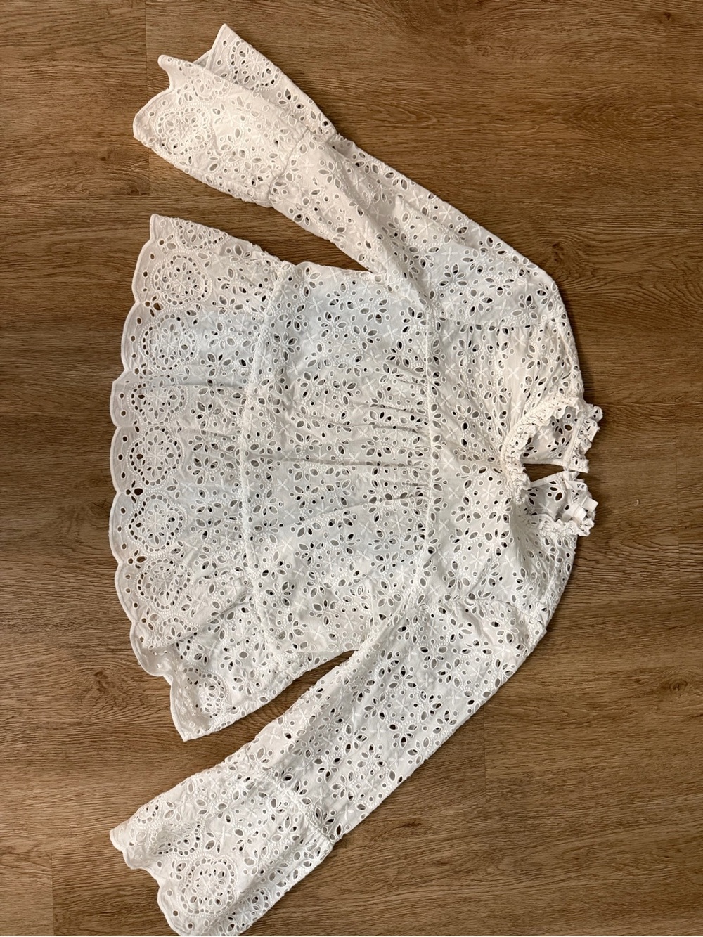 Veronica Beard White Eyelet Lace Blouse with Scalloped Hem